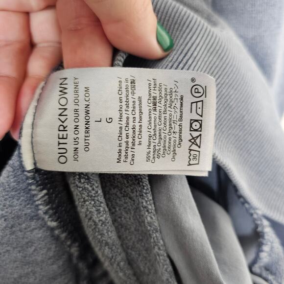 Outerknown sur Snap hoode sweatshirt gray blue Men's size large cotton hemp - Picture 4 of 5